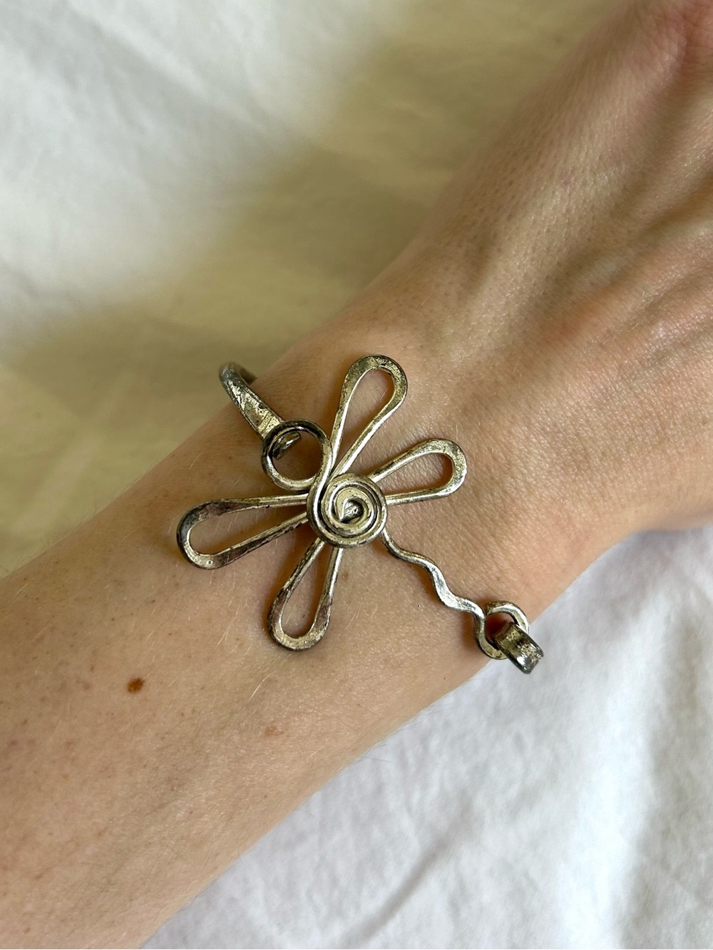 Handcrafted Silver Flower Cuff Bracelet - Silver